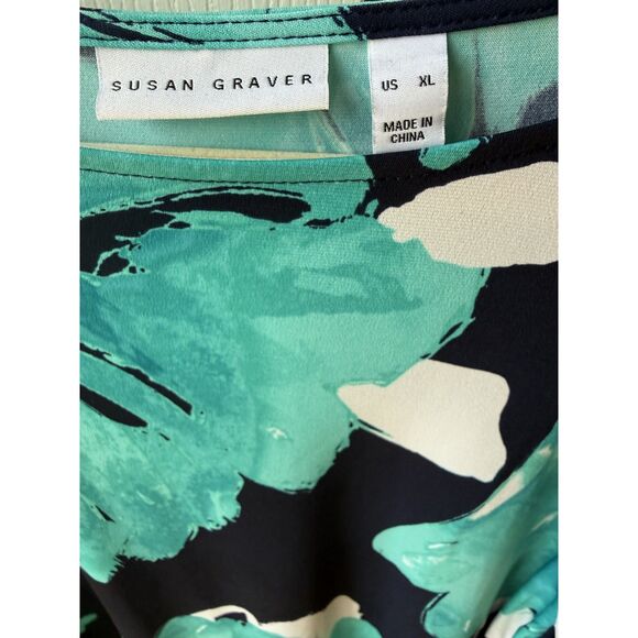 Susan Graver Turquoise Floral Top - Picture 3 of 3